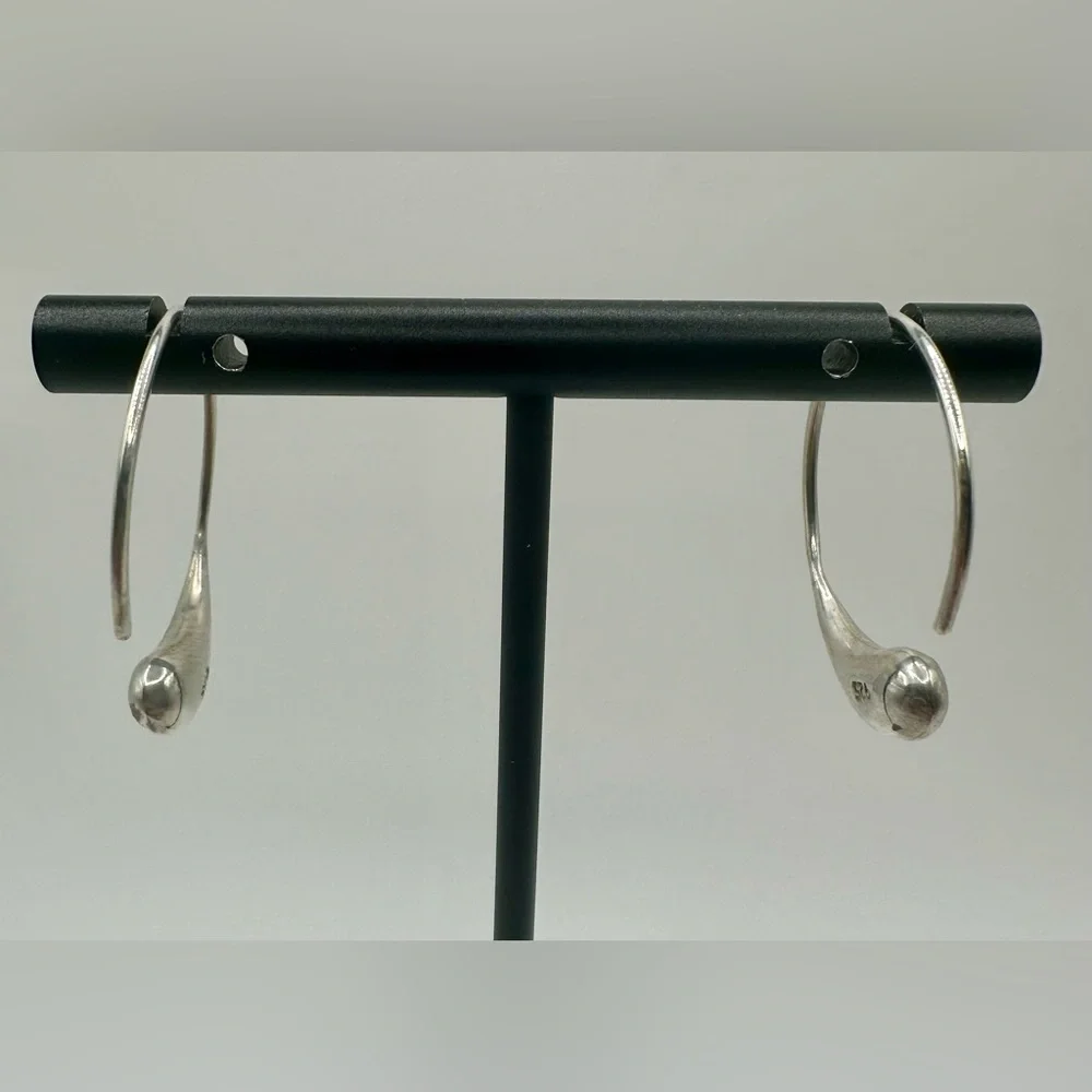 Sterling Silver 925 Earrings Teardrop Round Hoop Eternal Circle Luna Tear Drop